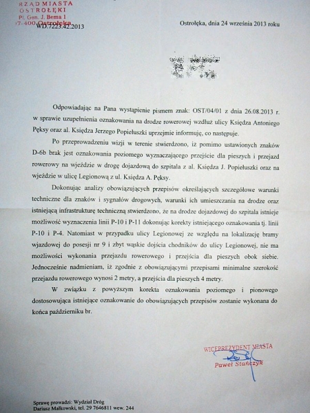 Pismo ws. uzupełnienia oznakowania na Obwodnicy