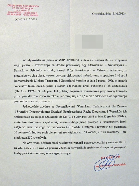 Odp. ZDP ws. pseudo-ścieżki Łęg - Dąbrówka - Grale