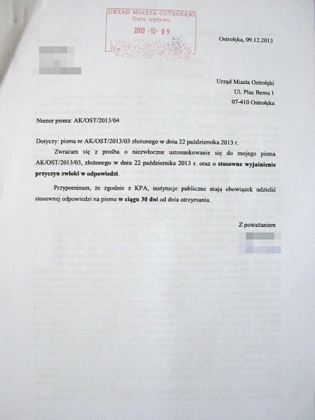 Pismo ws. ddr na ul. I AWP