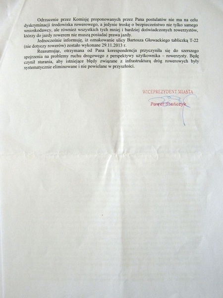 Pismo ws. ddr na ul. I AWP