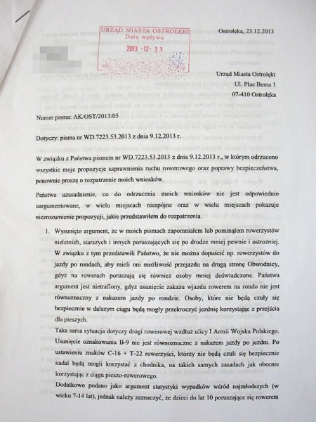 Pismo ws. ddr na ul. I AWP