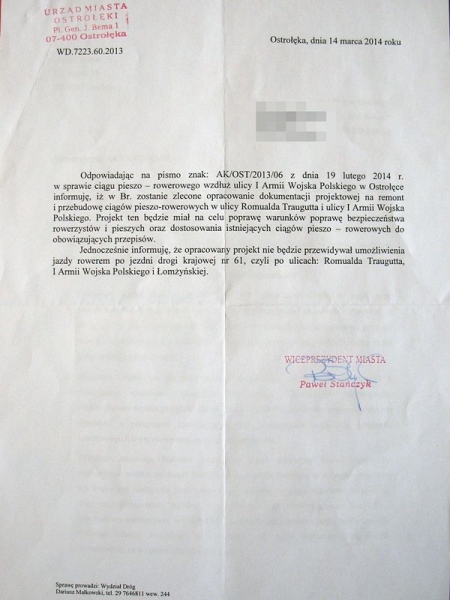 Pismo ws. ddr na ul. I AWP